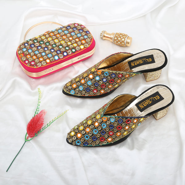 MLC2 - Black & Pink ( Clutch Both Side Embroidery )