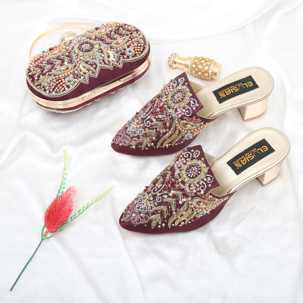 MLC4 - Maroon ( Clutch Both Side Embroidery )