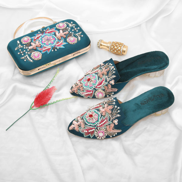 MLC5 - Teal ( Clutch Both Side Embroidery )