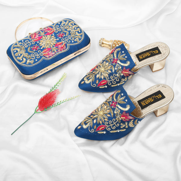 MLC10 - Blue ( Clutch Both Side Embroidery )